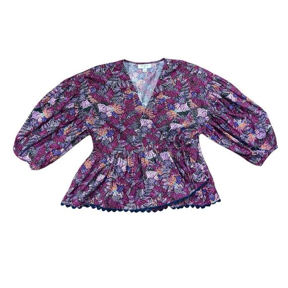 Kika Vargas x Target Coral Reef Scallop Edge Wrap Top Purple Floral Large - Picture 1 of 7